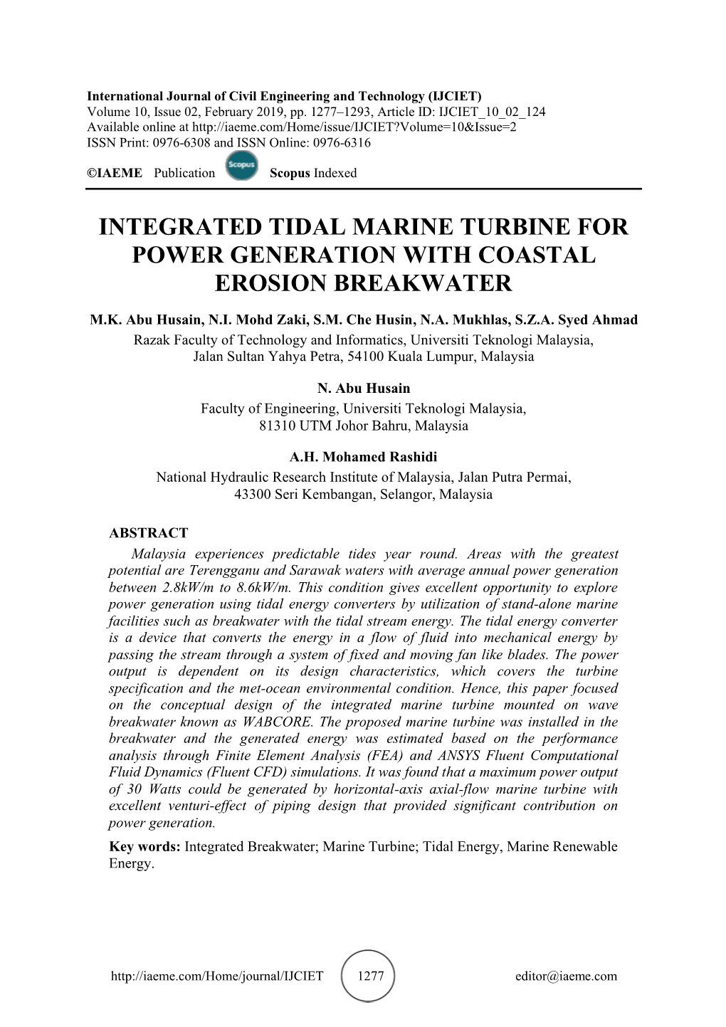 Integrated Tidal Marine Turbine for Power Generation Wit Coastal H