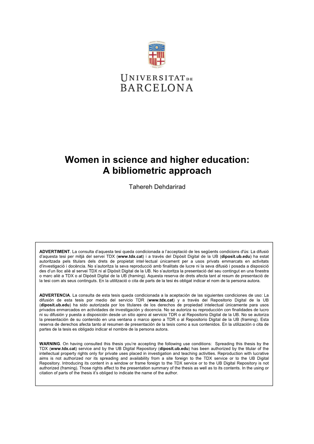 Women in Science and Higher Education: a Bibliometric Approach