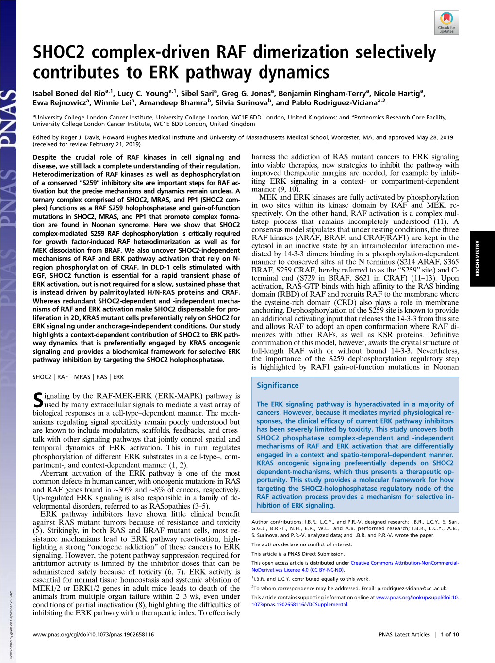 SHOC2 Complex-Driven RAF Dimerization Selectively Contributes to ERK Pathway Dynamics