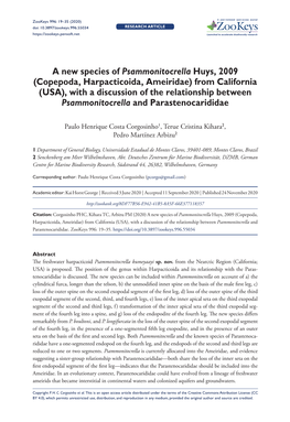 Copepoda, Harpacticoida, Ameiridae) from California (USA), with a Discussion of the Relationship Between Psammonitocrella and Parastenocarididae