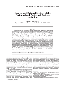 Borders and Cytoarchitecture of the Perirhinal and Postrhinal Cortices in the Rat