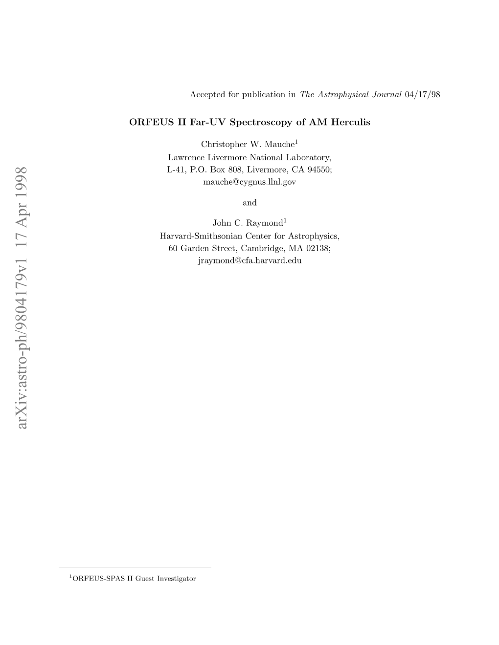 Arxiv:Astro-Ph/9804179V1 17 Apr 1998