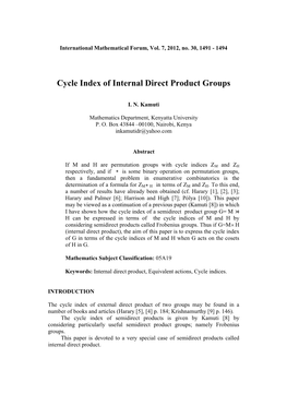 Cycle Index of Internal Direct Product Groups