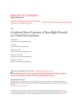 Graduated Stress Exposure of Spaceflight Hazards in a Virtual Environment Tor Finseth Iowa State University, Tfinseth@Iastate.Edu