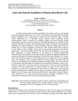 Ionic and Osmotic Equilibria of Human Red Blood Cells