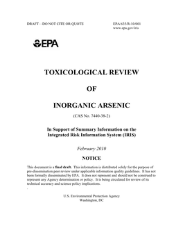 TOXICOLOGICAL REVIEW of INORGANIC ARSENIC (CAS No