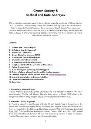 Church Society and the Andreyevs (Full Report) for PUBLICATION