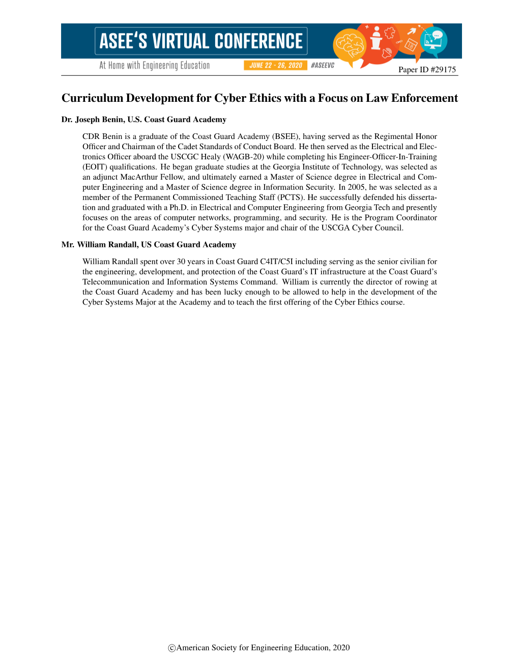 Curriculum Development for Cyber Ethics with a Focus on Law Enforcement