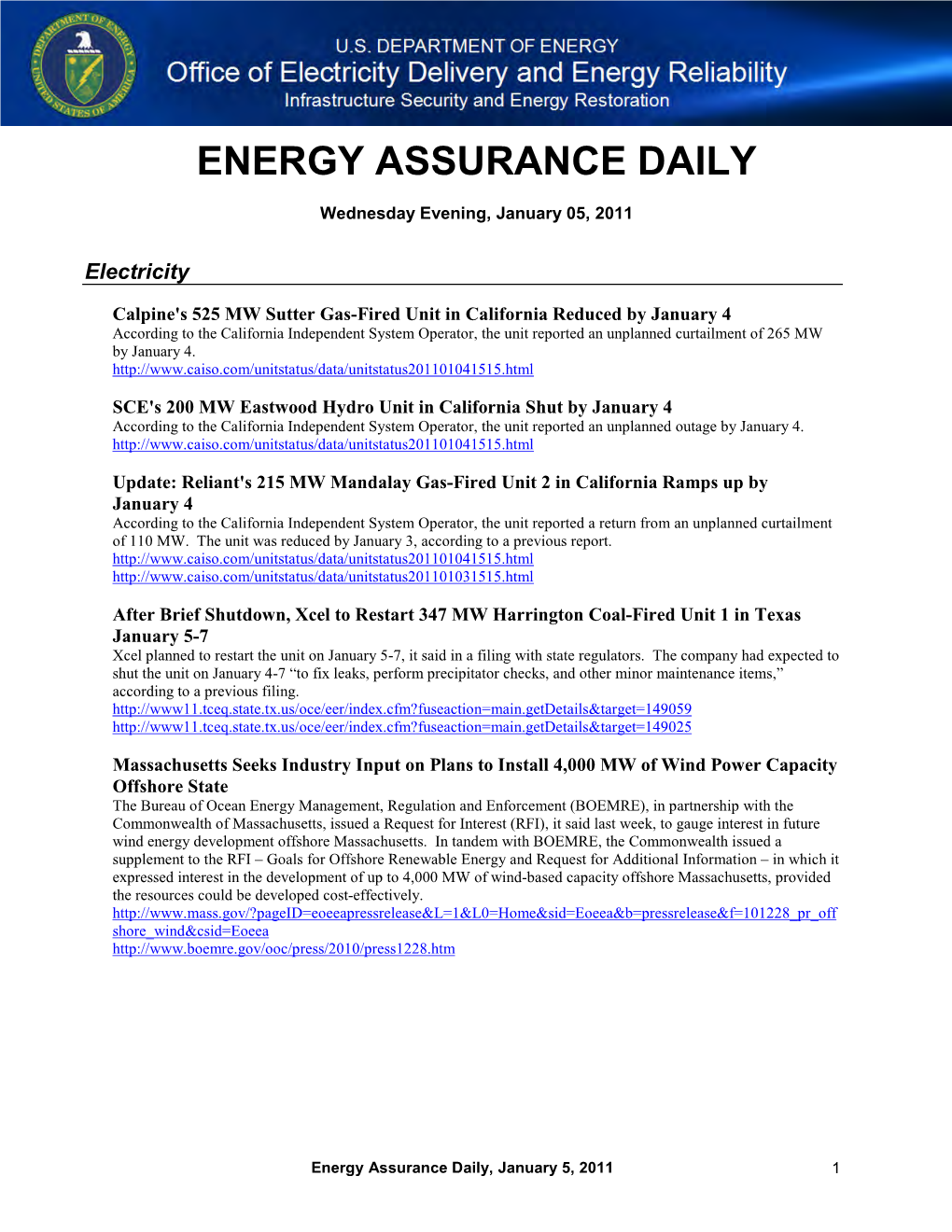 Energy Assurance Daily