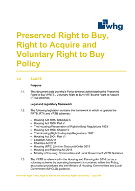 Preserved Right to Buy, Right to Acquire and Voluntary Right to Buy Policy