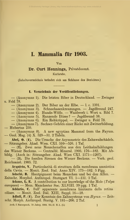 Archiv Für Naturgeschichte