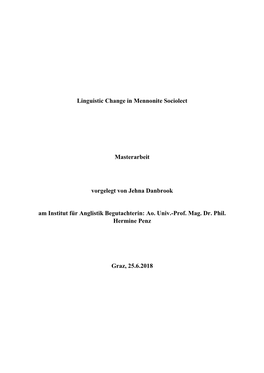 Linguistic Change in Mennonite Sociolect Masterarbeit