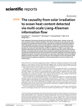 The Causality from Solar Irradiation to Ocean Heat Content Detected Via