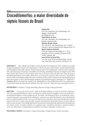 Crocodilomorfos:Rtigo a Maior Diversidade De Répteis Fósseis Do Brasil TERRÆ 9:12-40, 2012 Crocodilomorfos: a Maior Diversidade De Répteis Fósseis Do Brasil
