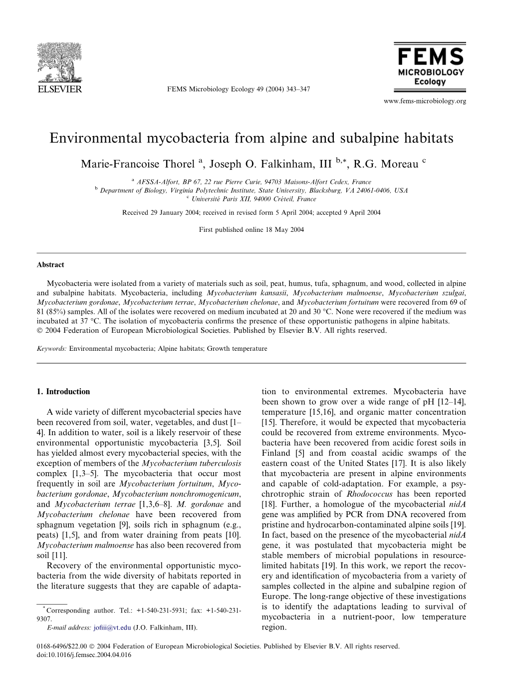 Environmental Mycobacteria from Alpine and Subalpine Habitats