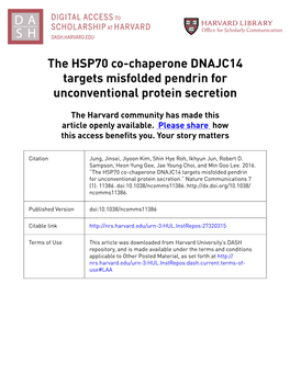 The HSP70 Co-Chaperone DNAJC14 Targets Misfolded Pendrin for Unconventional Protein Secretion