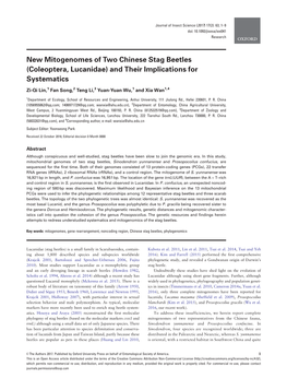 New Mitogenomes of Two Chinese Stag Beetles (Coleoptera, Lucanidae) and Their Implications for Systematics