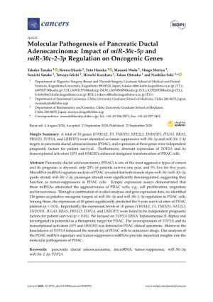 Molecular Pathogenesis of Pancreatic Ductal Adenocarcinoma: Impact of Mir-30C-5P and Mir-30C-2-3P Regulation on Oncogenic Genes