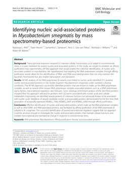 Identifying Nucleic Acid-Associated Proteins in Mycobacterium Smegmatis by Mass Spectrometry-Based Proteomics Nastassja L