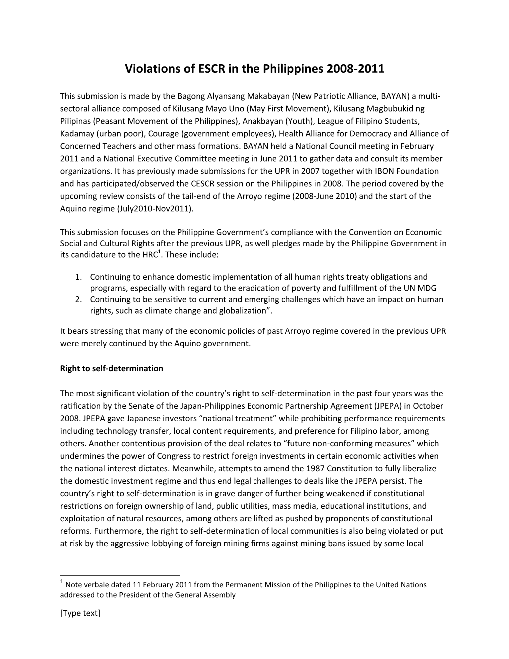 Violations of ESCR in the Philippines 2008-2011