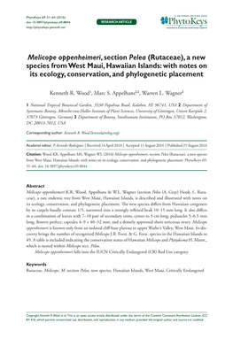 Melicope Oppenheimeri, Section Pelea (Rutaceae), a New Species From