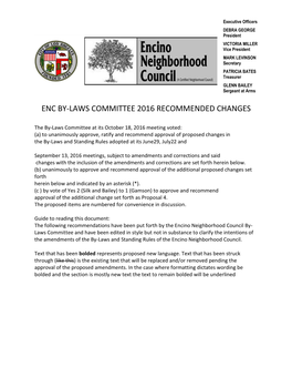 Enc By-Laws Committee 2016 Recommended Changes