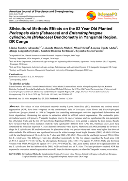 Silvicultural Methods Effects on the 82 Year Old Planted Pericopsis Elata (Fabaceae) and Entandrophragma Cylindricum (Meliaceae)
