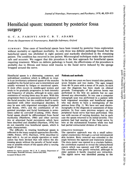 Hemifacial Spasm: Treatment by Posterior Fossa Surgery