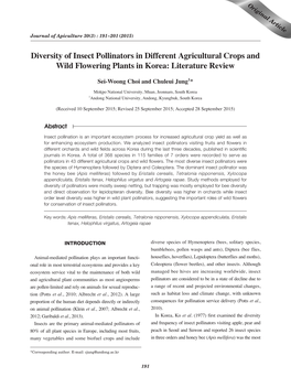 Diversity of Insect Pollinators in Different Agricultural Crops and Wild Flowering Plants in Korea: Literature Review