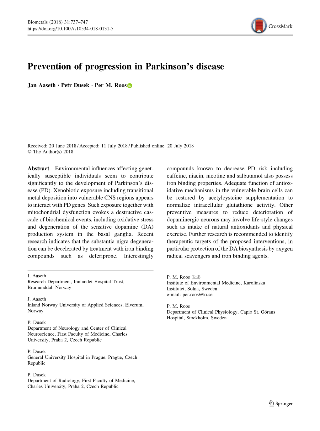 Prevention of Progression in Parkinson's Disease