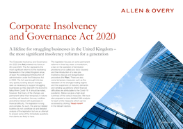 Corporate Insolvency and Governance Act 2020 a Lifeline for Struggling Businesses in the United Kingdom – the Most Significant Insolvency Reforms for a Generation