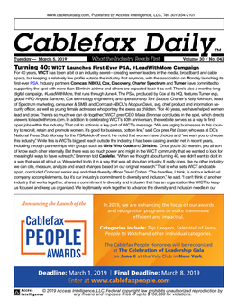 Cablefax Dailytm Tuesday — March 5, 2019 What the Industry Reads First Volume 30 / No