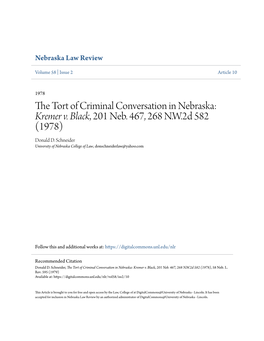 The Tort of Criminal Conversation in Nebraska: Kremer V