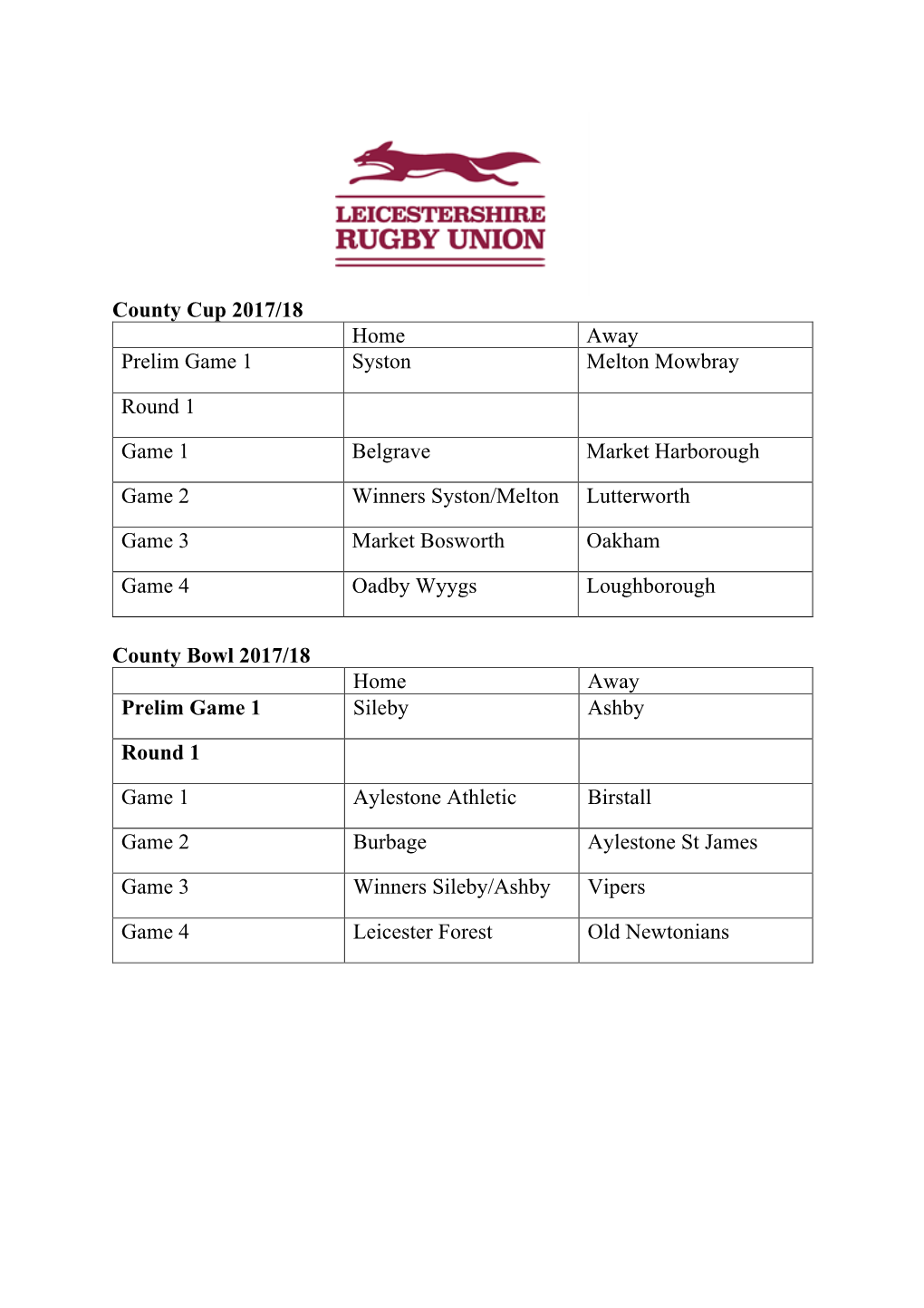 County Cup Draw 2017.18