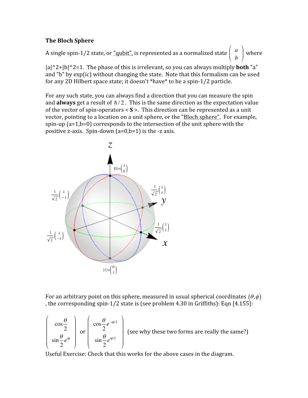 The Bloch Sphere A Single Spin-1/2 State, Or "Qubit", Is Represented As ...