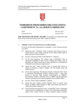 Terrorism (Proscribed Organizations) (Amendment No