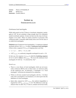 Lecture 19 Semimartingales