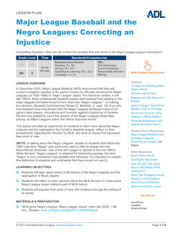 Major League Baseball and the Negro Leagues: Correcting an Injustice