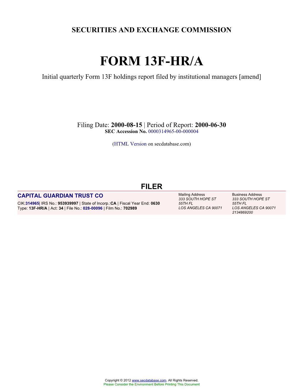 Form: 13F-HR/A, Filing Date: 08/15/2000