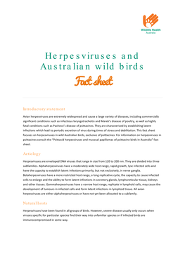 Fact Sheet: Herpesviruses and Australian Wild Birds | June 2012 | 2