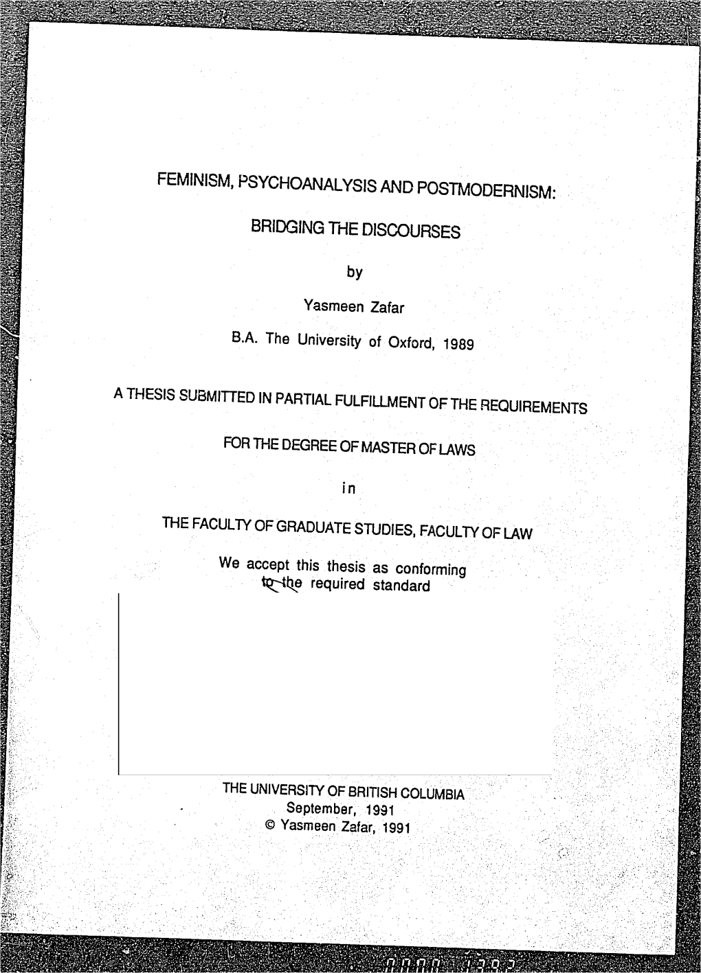 Feminism, Psychoanalysis and Postmodernism