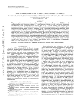 Optical Counterparts of the Nearest Ultraluminous X-Ray Sources ∗1 2 1 3 1,4 Jeanette C.Gladstone ,Chris Copperwheat ,Craig O.Heinke ,Timothy P