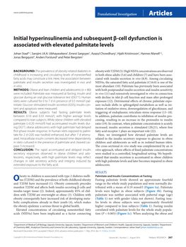 Initial Hyperinsulinemia and Subsequent Β-Cell Dysfunction Is Associated with Elevated Palmitate Levels