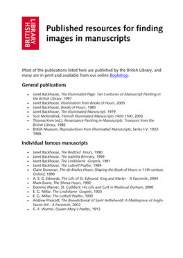 Published Resources for Finding Images in Manuscripts