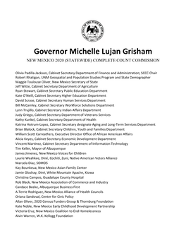 Governor Michelle Lujan Grisham NEW MEXICO 2020 (STATEWIDE) COMPLETE COUNT COMMISSION