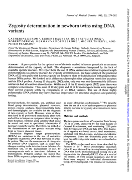 Zygosity Determination in Newborn Twins Using DNA Variants