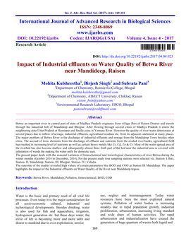 Impact of Industrial Effluents on Water Quality of Betwa River Near Mandideep, Raisen