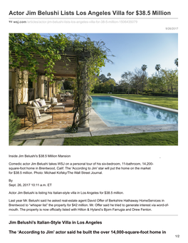 Actor Jim Belushi Lists Los Angeles Villa for $38.5 Million