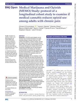 Medical Marijuana and Opioids (MEMO) Study: Protocol of a Longitudinal Cohort Study to Examine If Medical Cannabis Reduces Opioid Use Among Adults with Chronic Pain