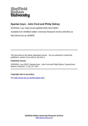Spartan Boys: John Ford and Philip Sidney